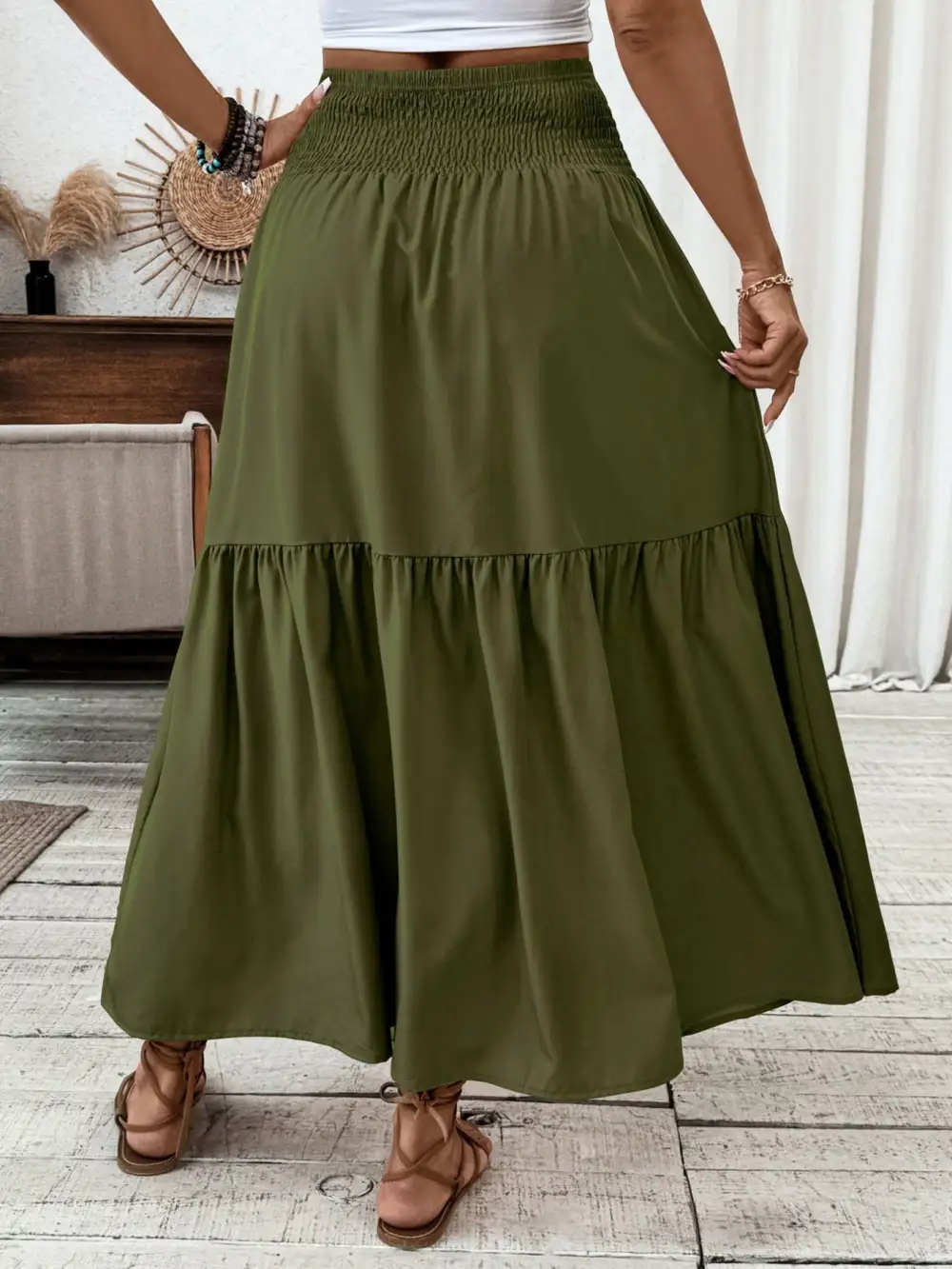 Tailored Smocked Ruffle Trim Detail Skirt