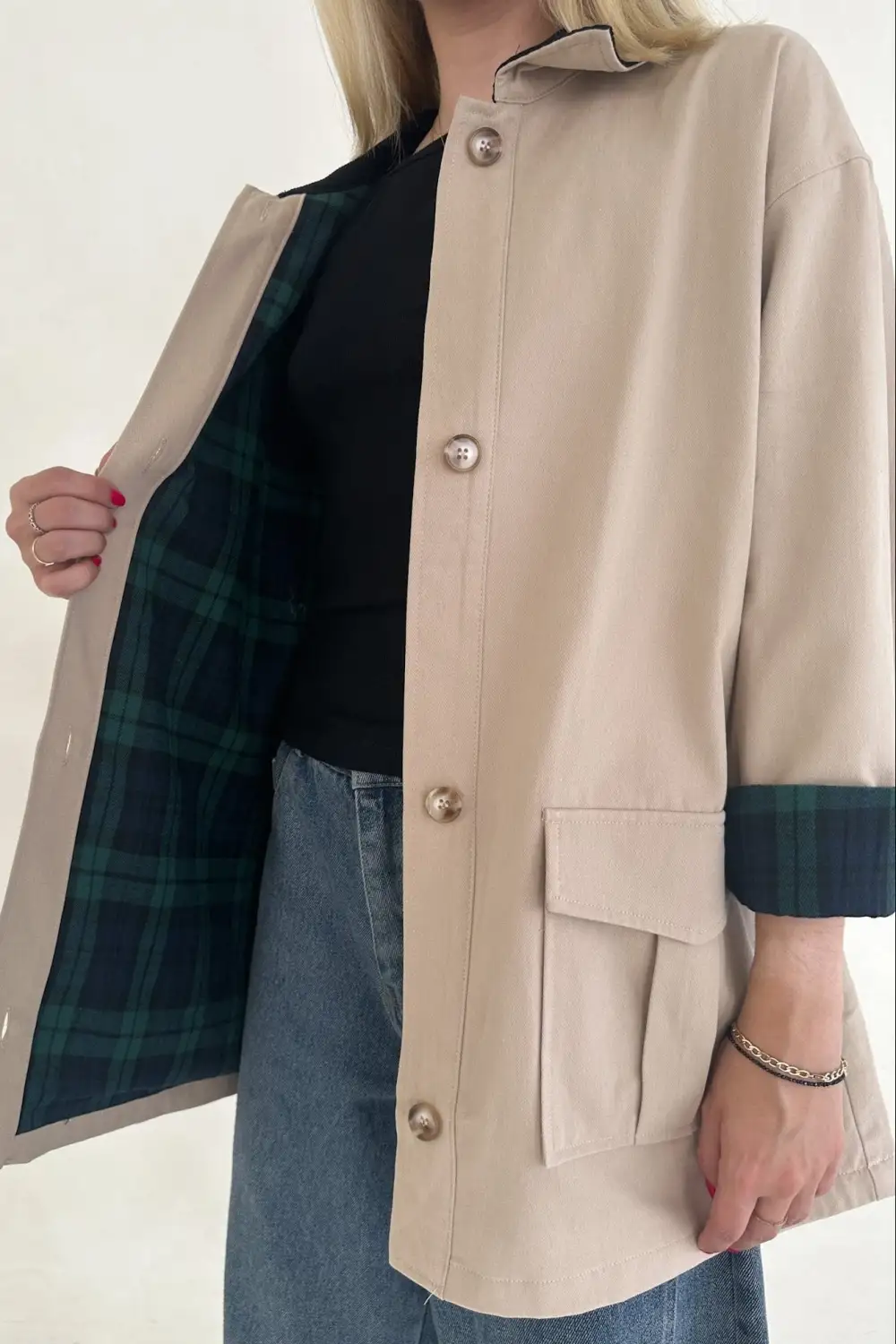 Plaid Corduroy Button Front Oversized Coat
