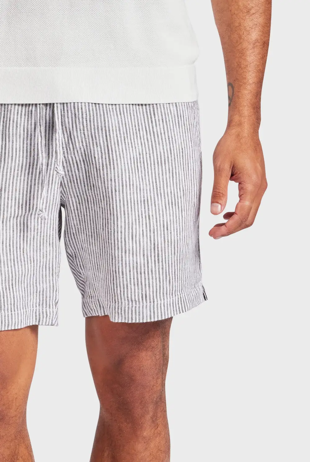 Stripe Riviera Linen Short- Smoke pine