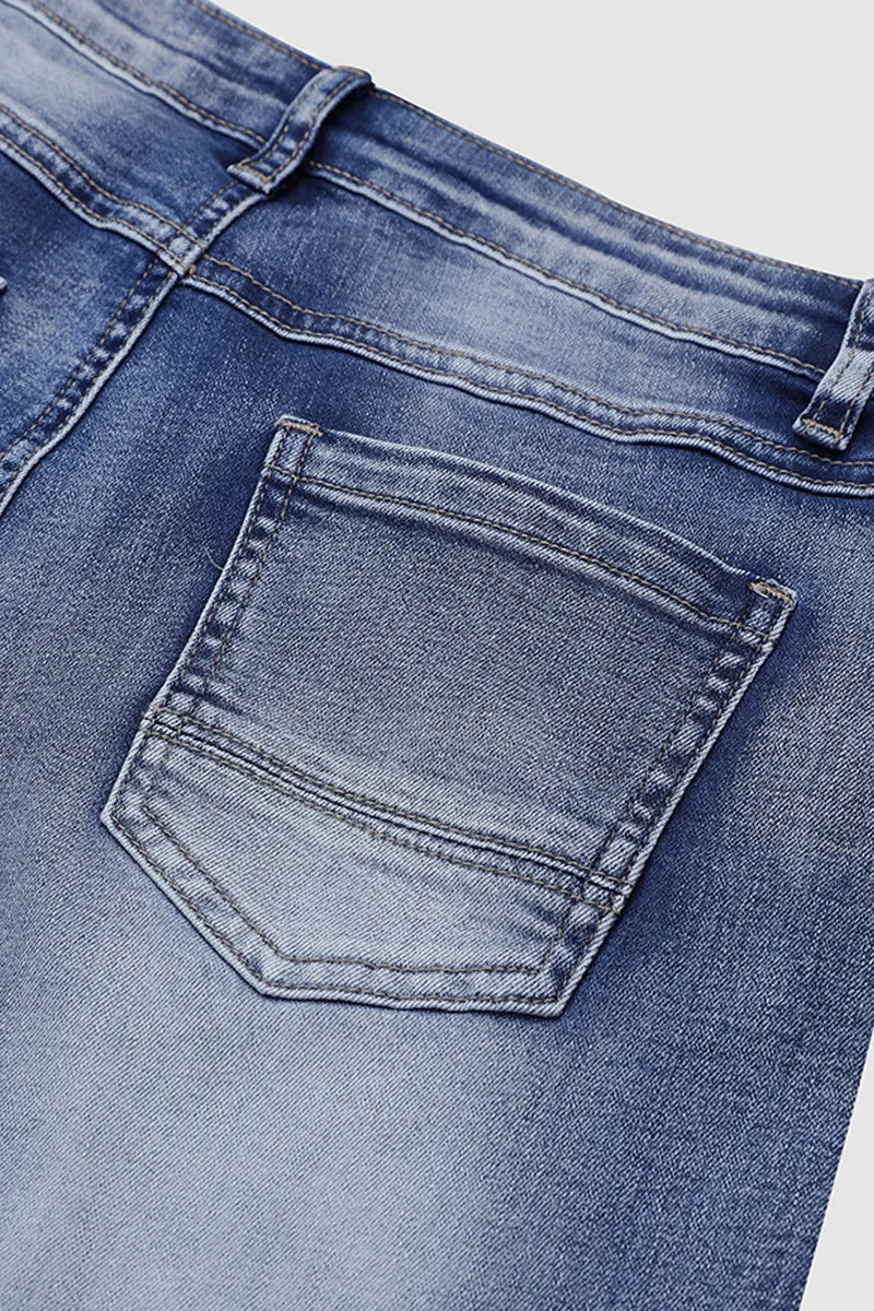 Button Fly Ripped Denim Shorts Without Belt
