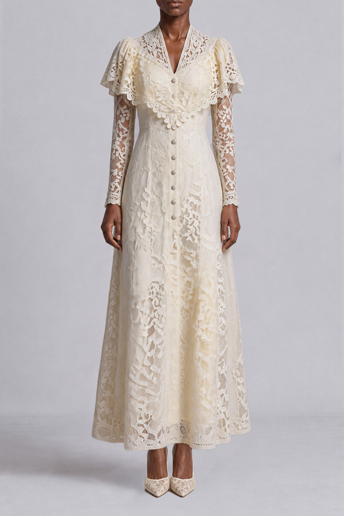 Button Front Lace Maxi Dress