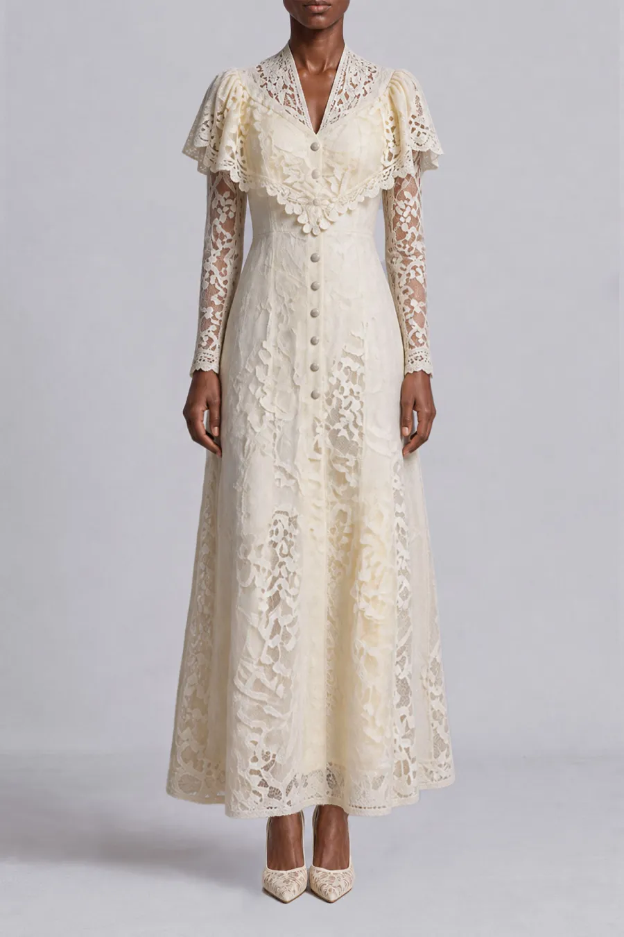 Button Front Lace Maxi Dress