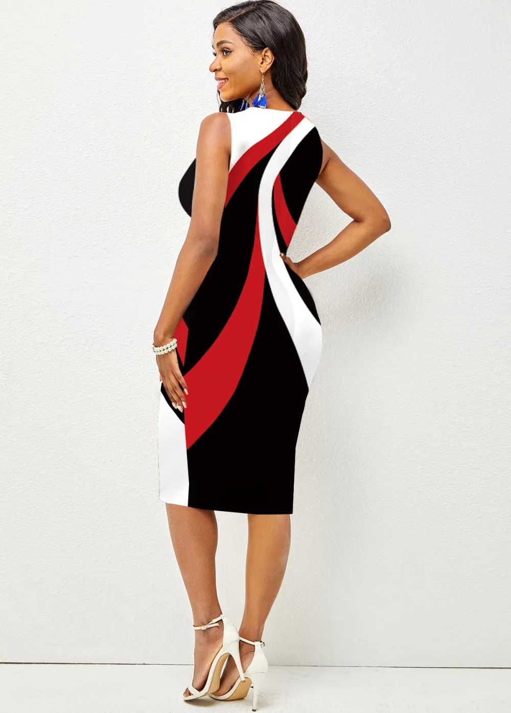 Polka Dot Sleeveless Round Neck Bodycon Dress