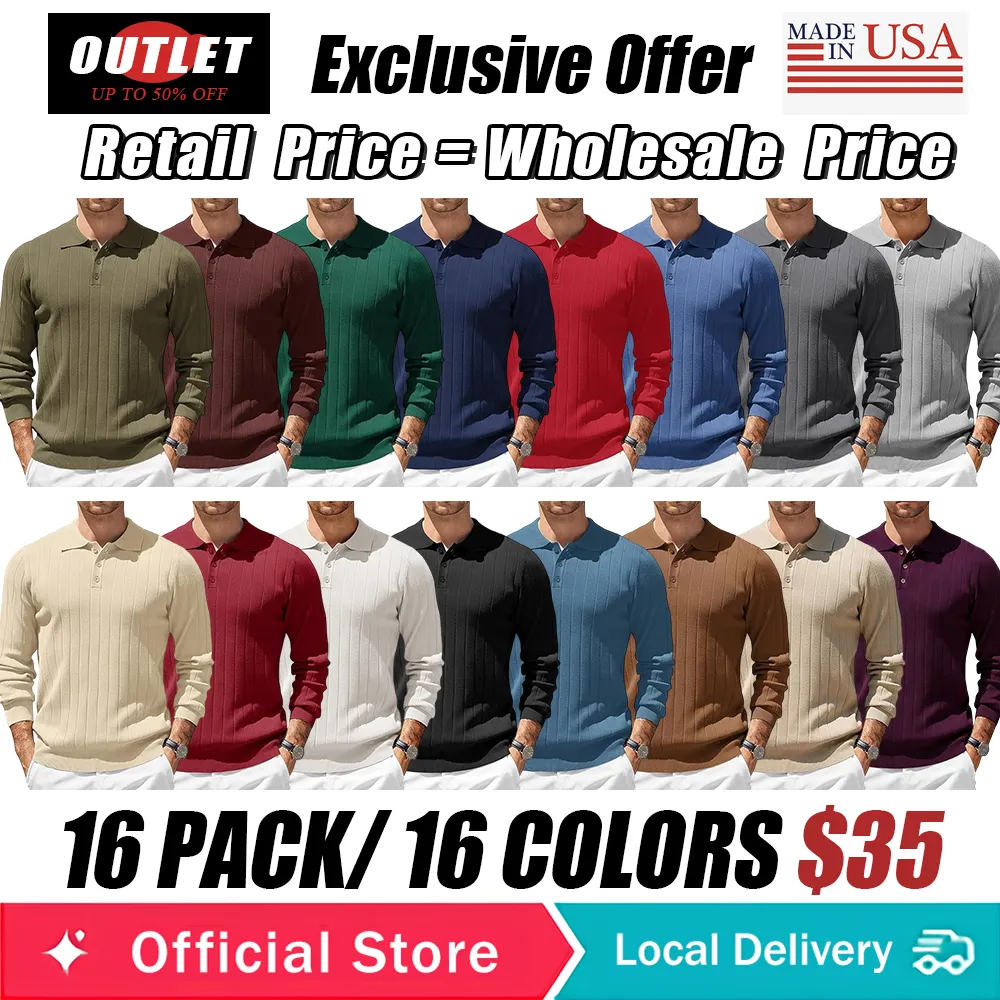 Mens Long Sleeve Knit Polo Sweater