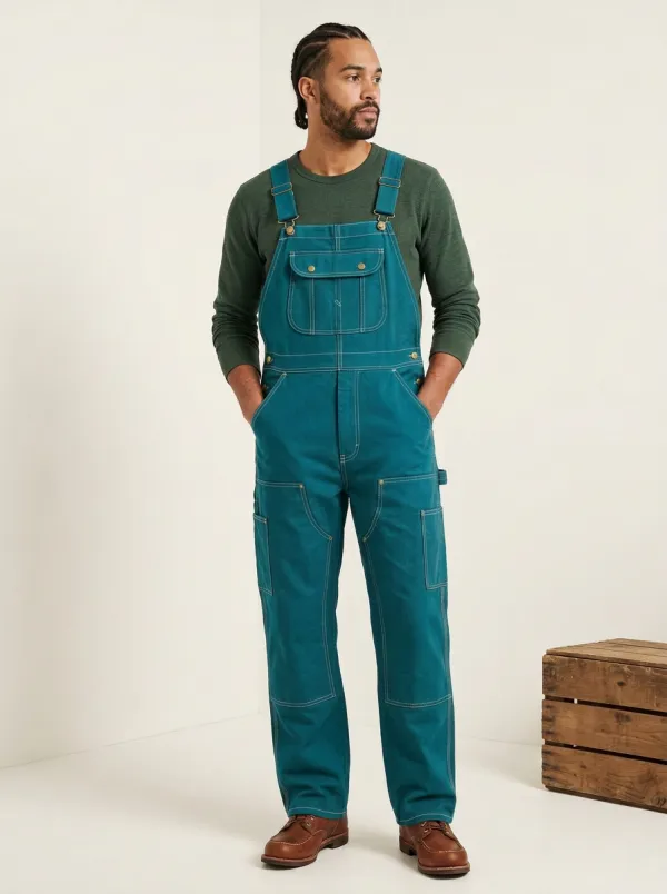 Men's Utility Workwear Olive Green Cotton Canvas Overalls