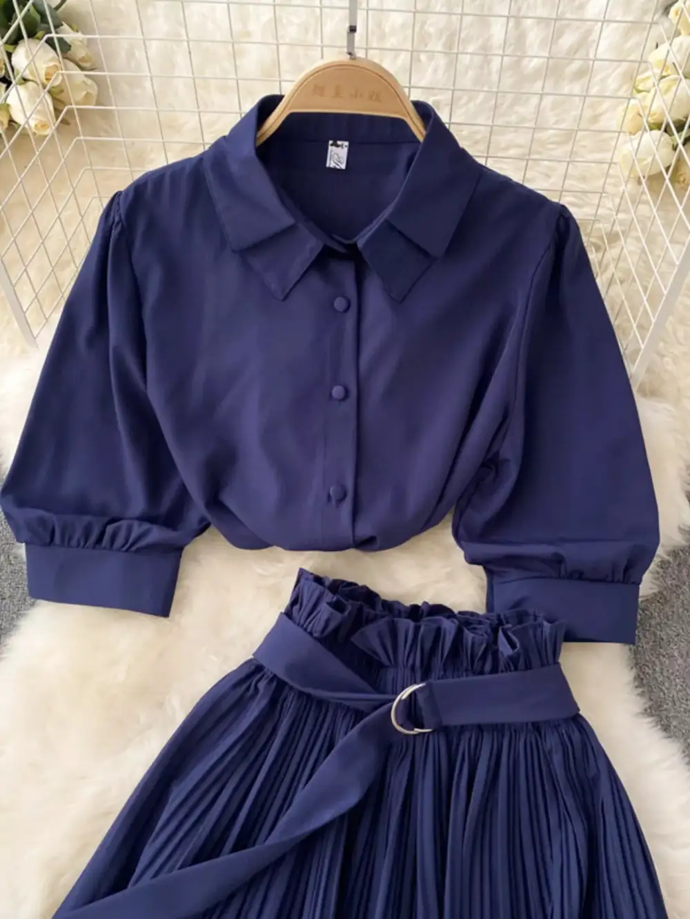 Puff Sleeve Pleated Coordinated Set