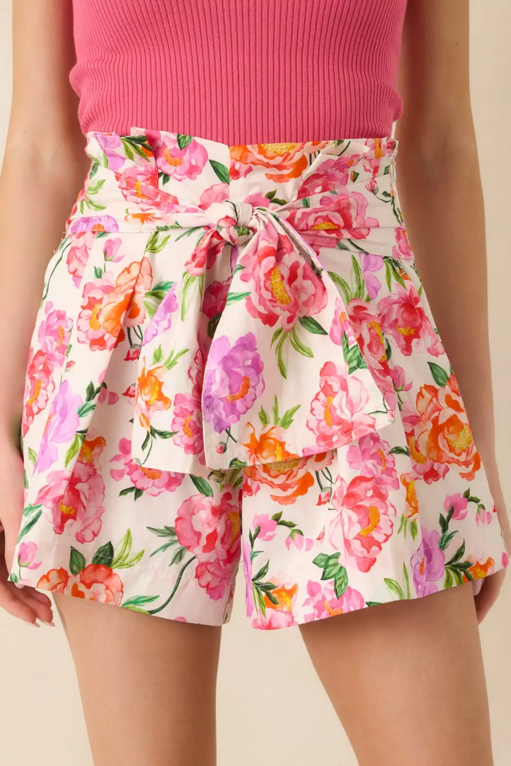 Multicolor Floral Cotton High Waist Shorts