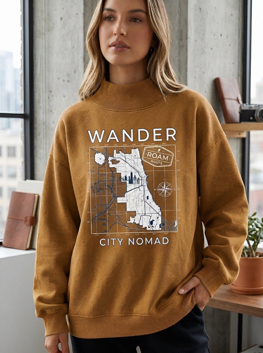 Women's Travel Lover Chicago Map Roam Route Printed Sweatshirt
