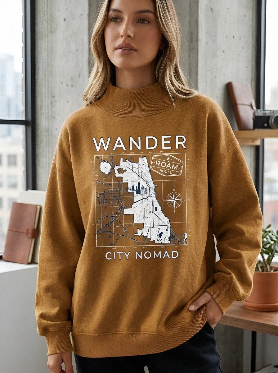 Women's Travel Lover Chicago Map Roam Route Printed Sweatshirt