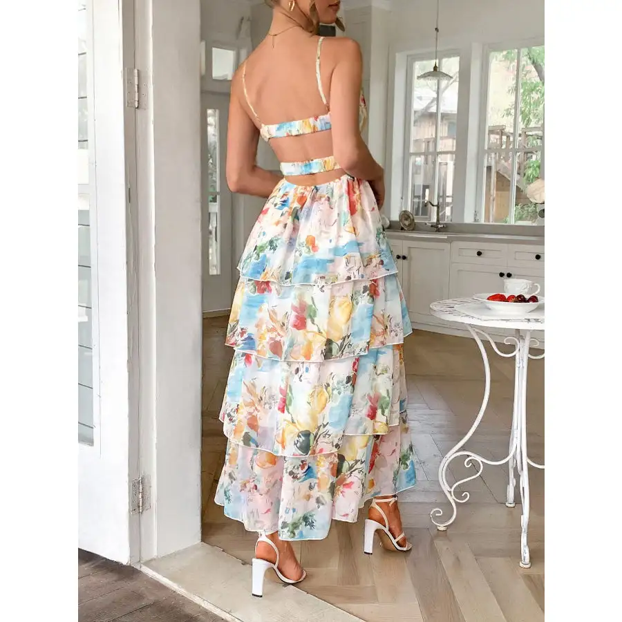 Floral Print Layered Maxi Cami Dress