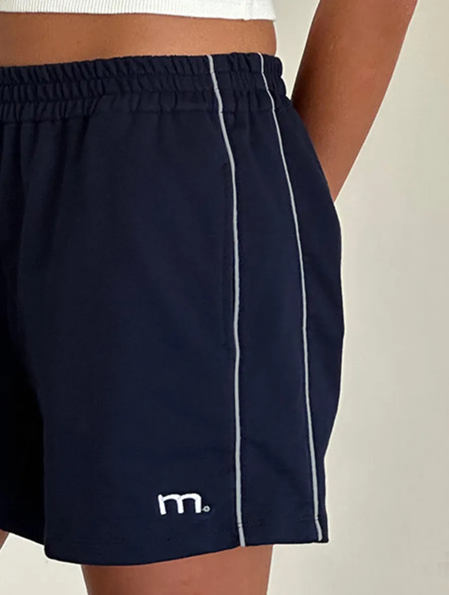 Short In Navy With White Piping With M Emb