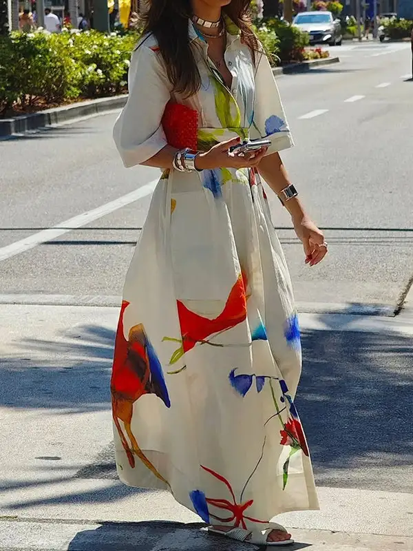 Half Printed Shirt Maxi Dress