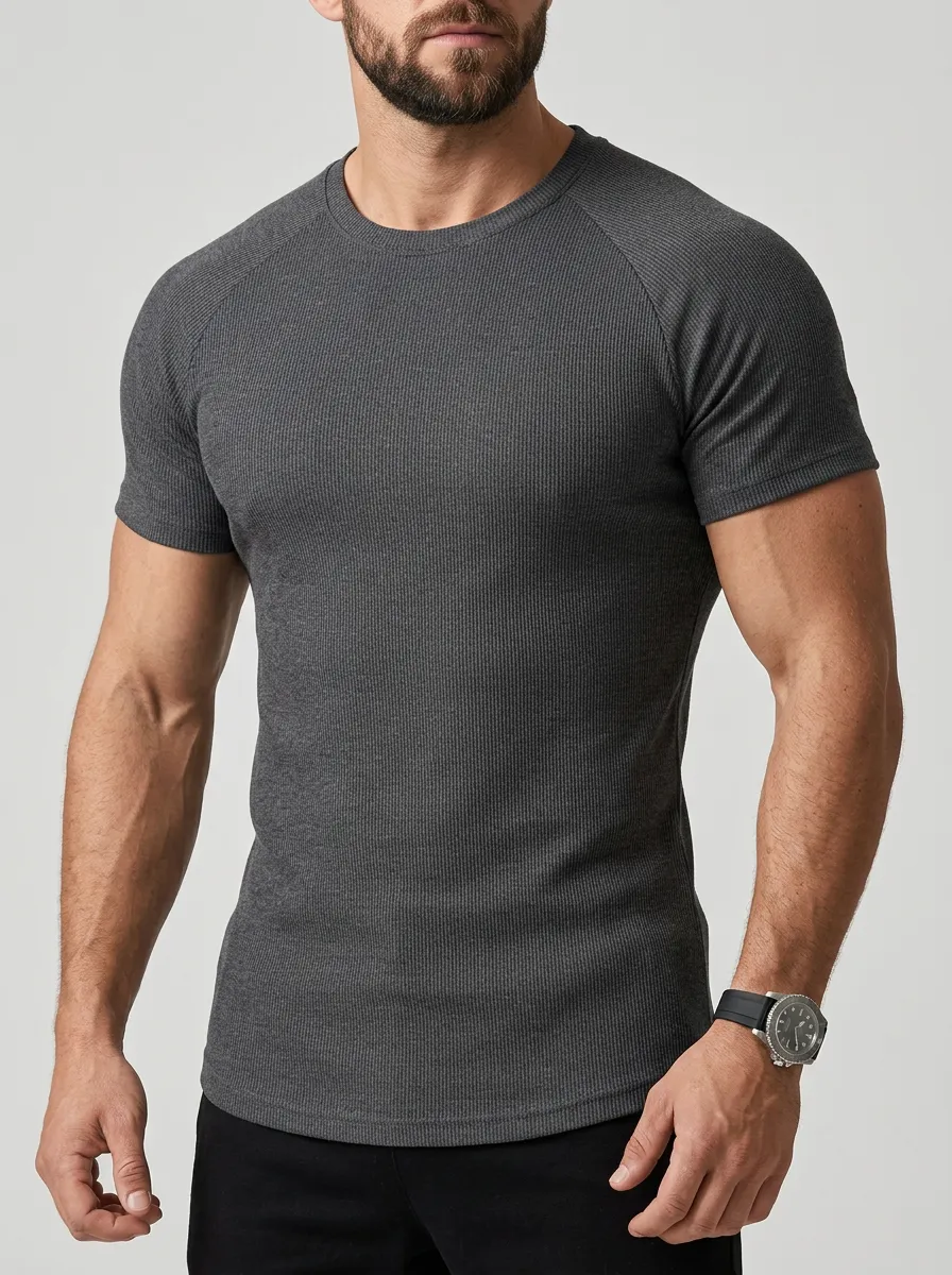 Men's Casual Athletic Ribbed Knit Raglan Sleeve T-Shirt