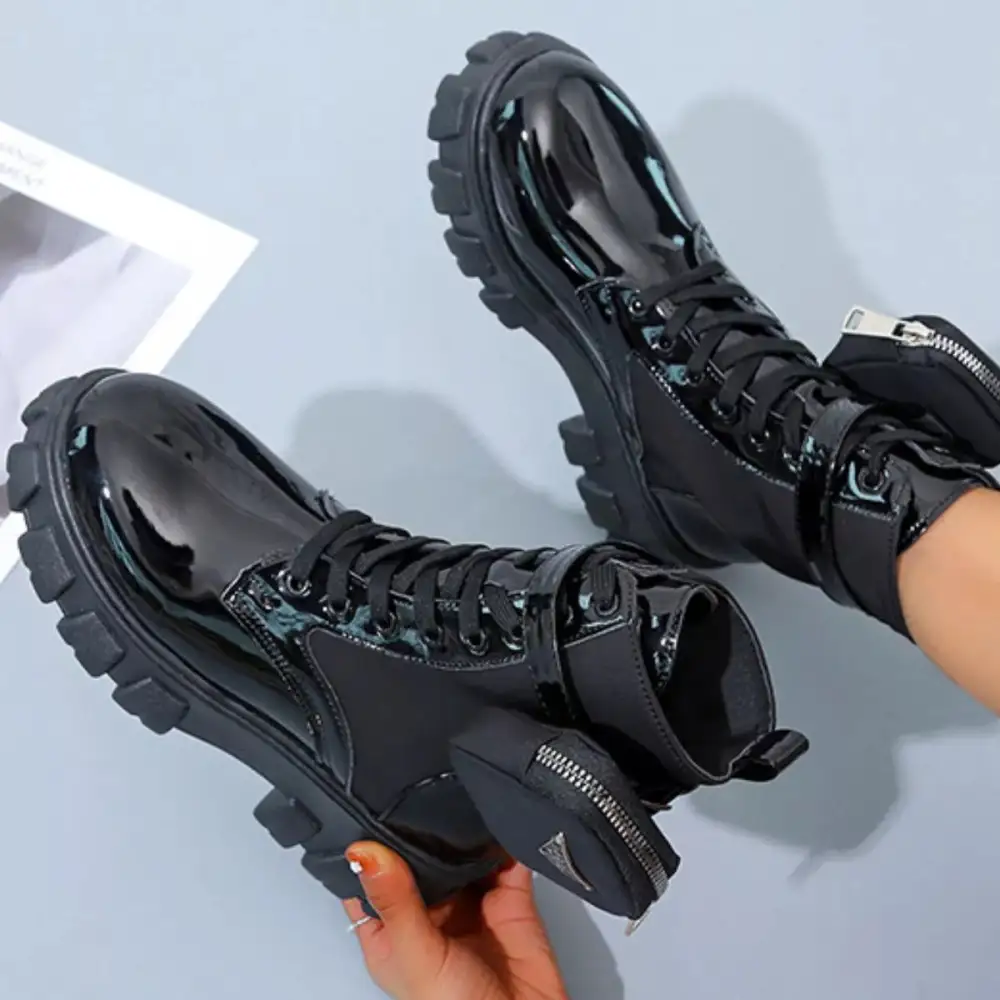 Textured Lace Up Platform Ankle Boots