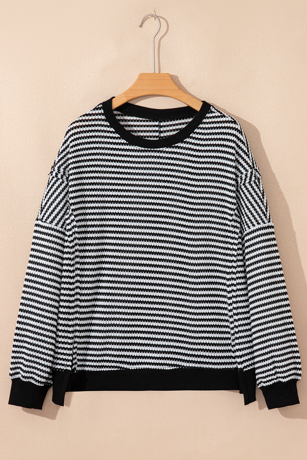 Women's Striped Ribbed Long Sleeve Top