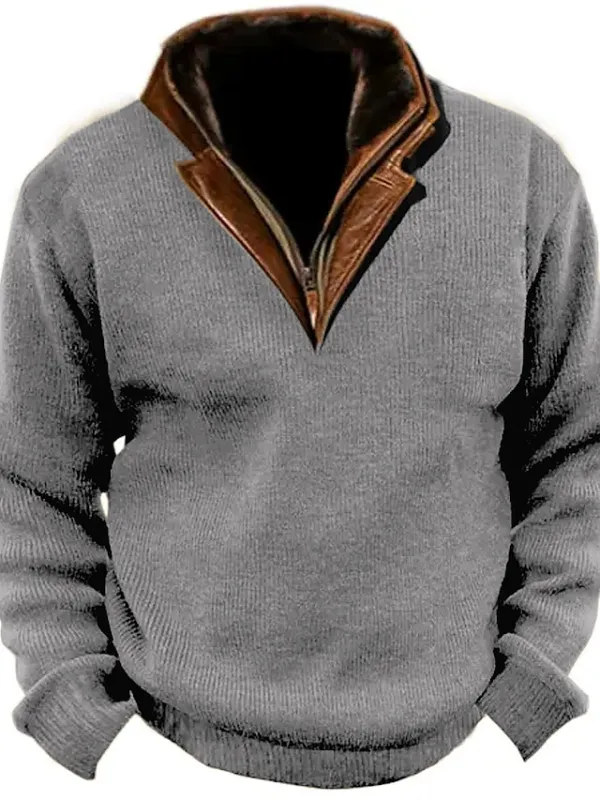 Men's Sweatshirt Navy Blue Brown Army Green Gray Standing Collar Color Block Vintage Style Daily Wear Vacation Going out Corduroy Keep Warm Casual Fall & Winter Clothing Apparel Hoodies Sweatshirts