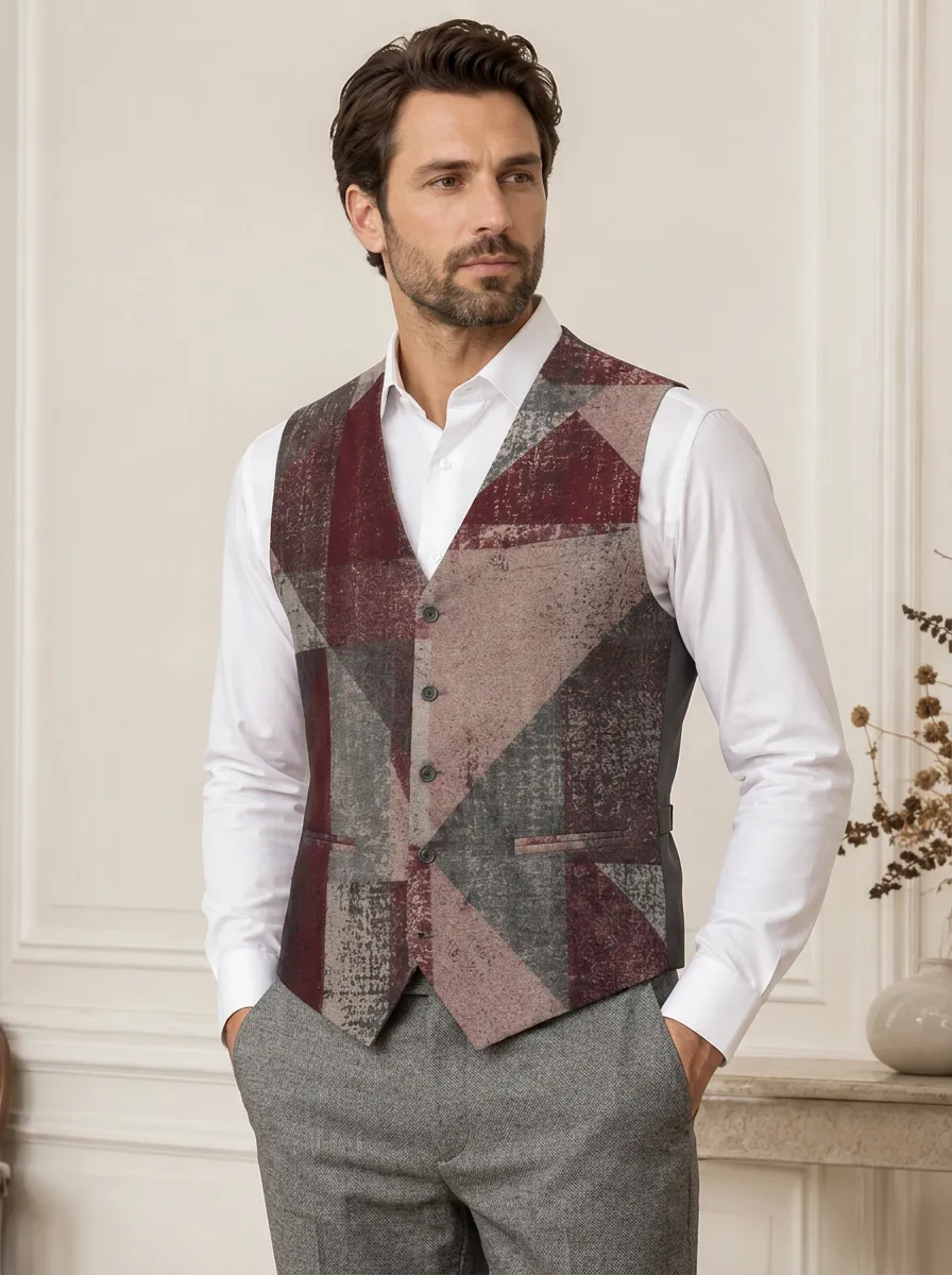 Men's Geometric Print Tailored Waistcoat with Geometric print on the front panel