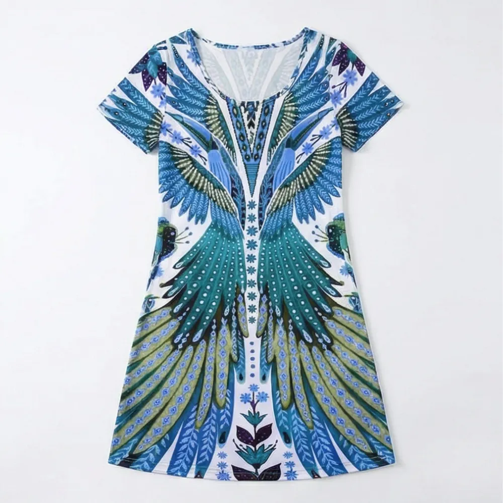 Bold Peacock Wingspan Midi Dress