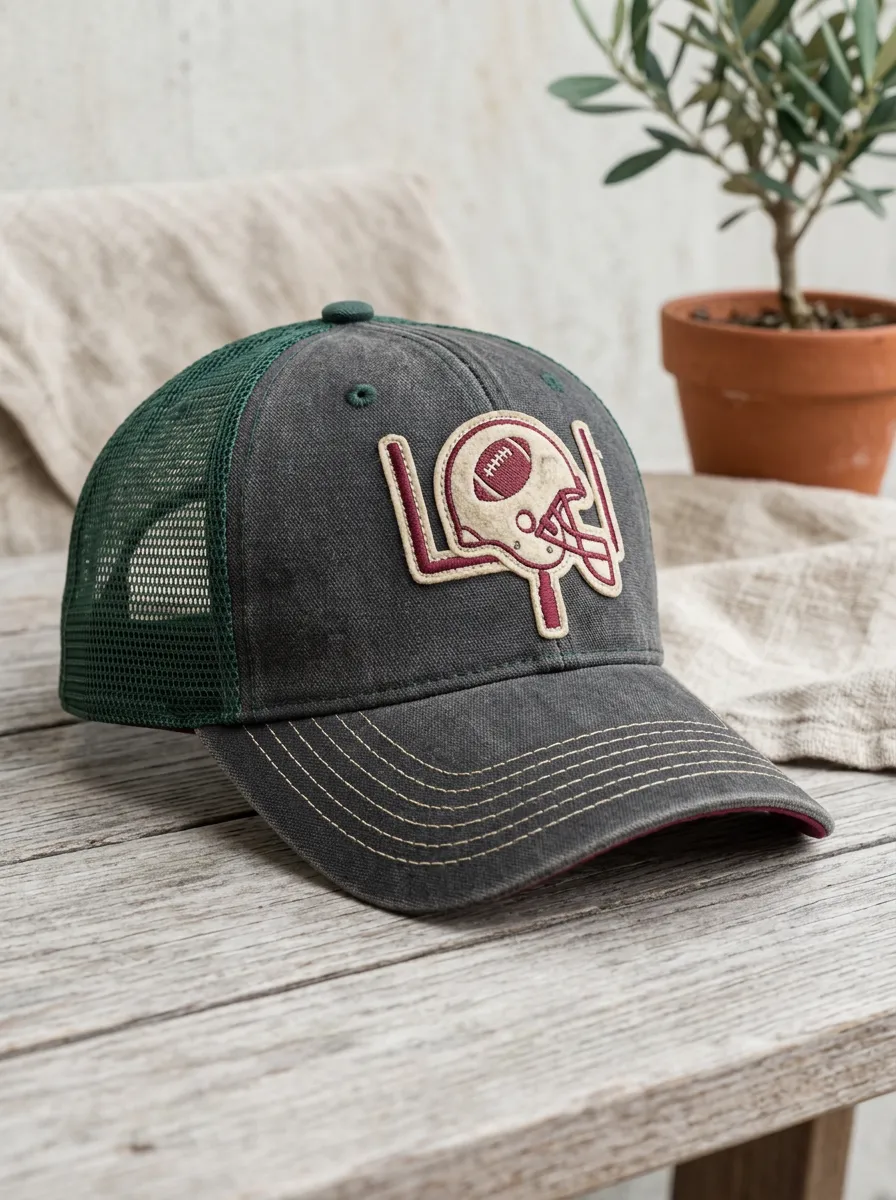 Men's Football Fan Helmet Goalpost Embroidered Mesh Trucker Cap