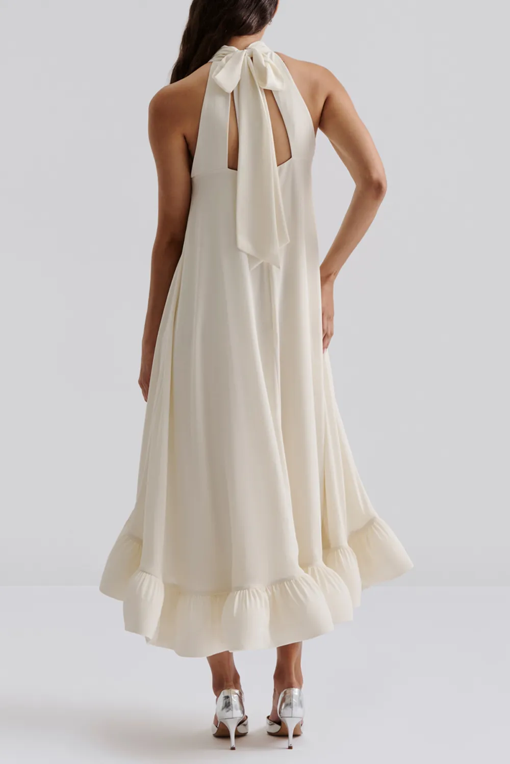 Halter Neck Asymmetric Hem Maxi Dress