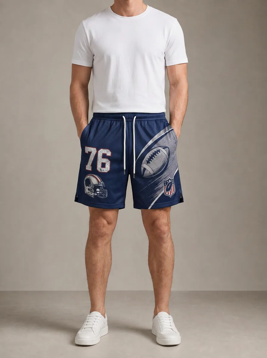 Men's American Football 76 Helmet Printed Mesh Shorts
