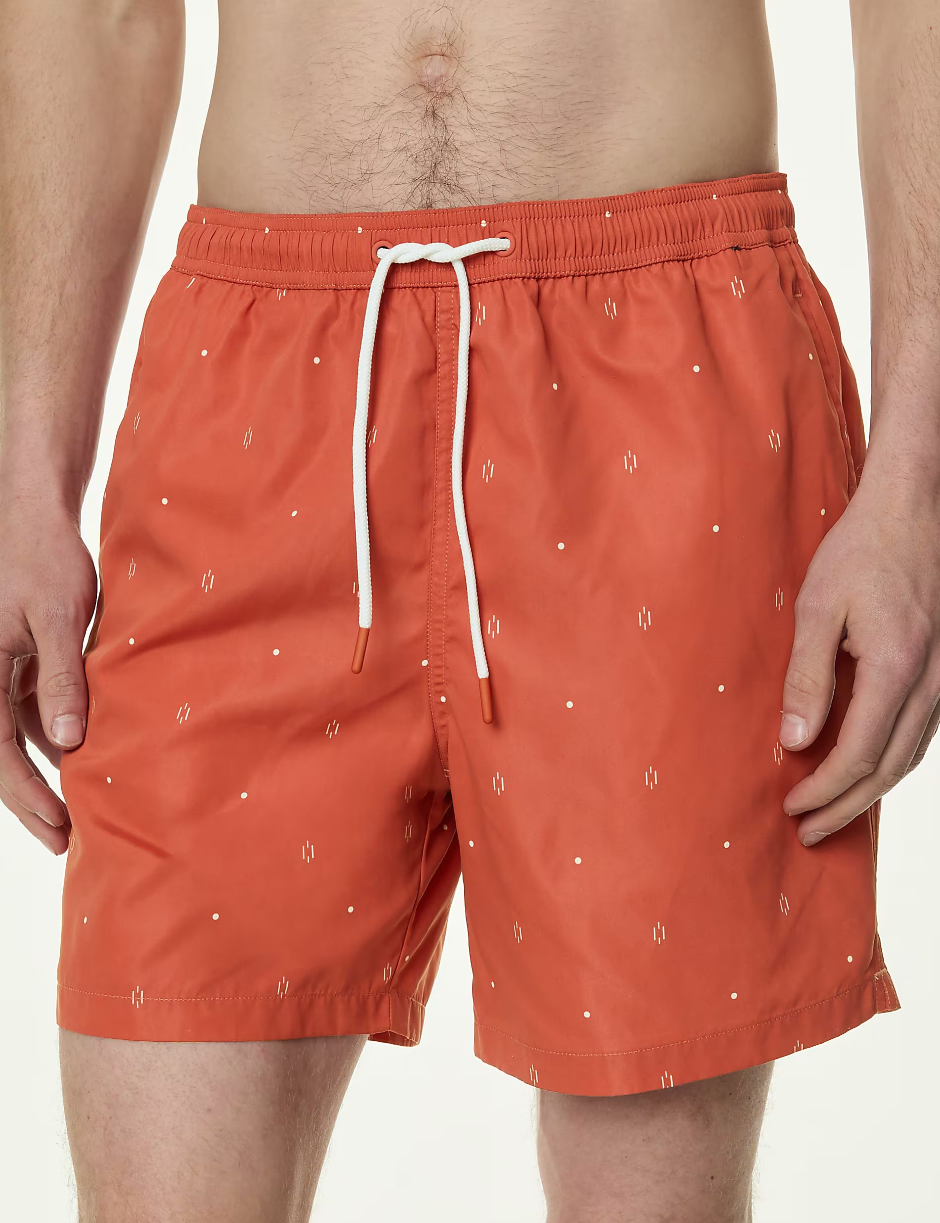Men's Orange Patterned Drawstring Waist Swim Shorts