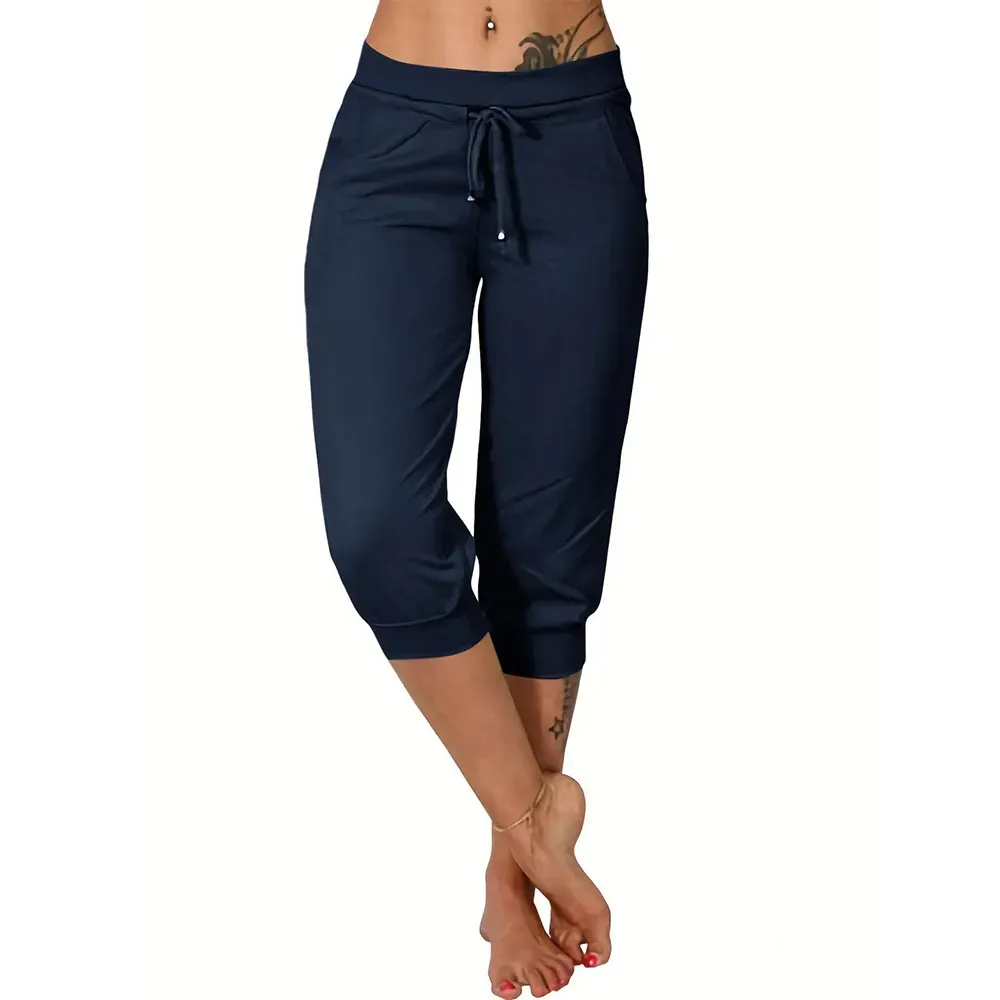 🔥Women's drawstring waist plain capri pants