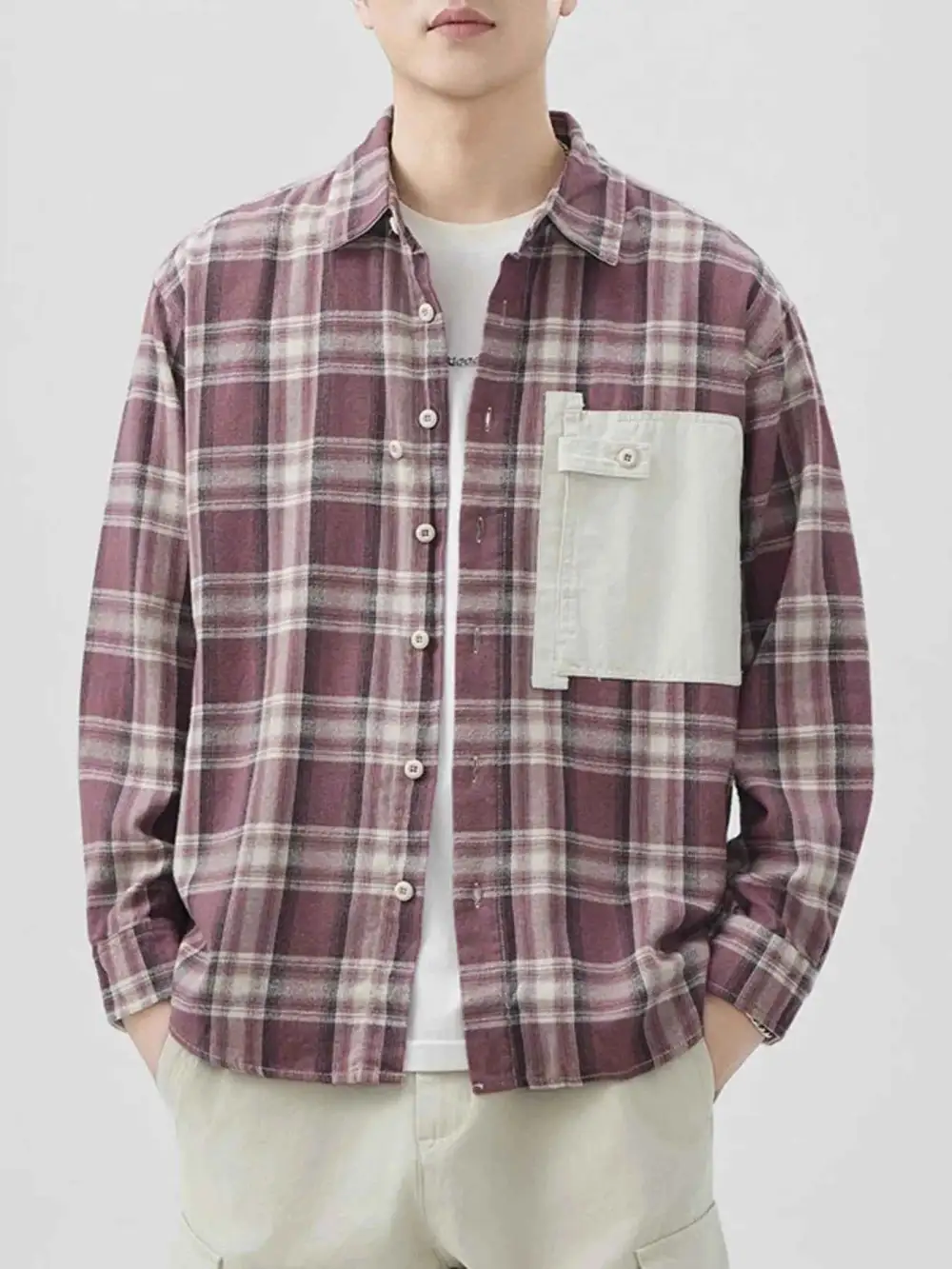 Plaid Button Down Shirt with Contrast Pocket
