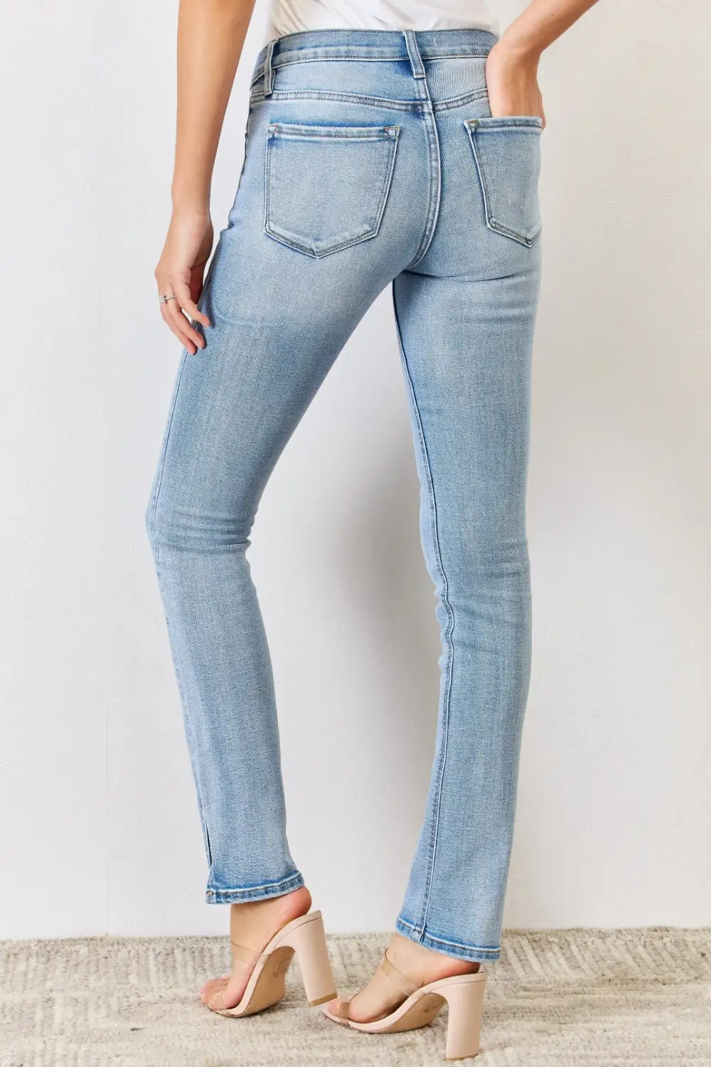 Mid Rise Flare Leg Slit Denim Jeans