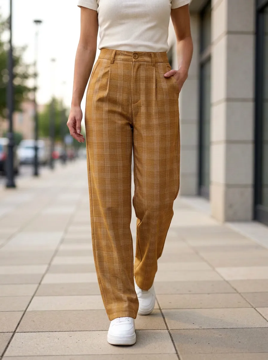 Women's Plaid Print Trousers
