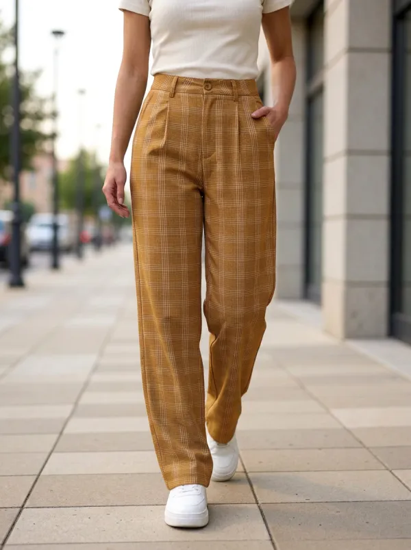 Women's Plaid Print Trousers