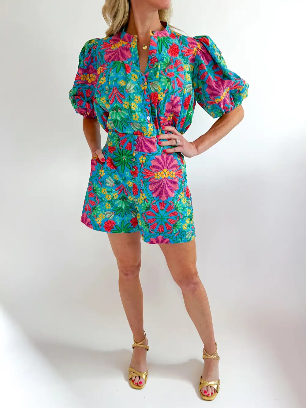 Leaf Print Button Front Shorts