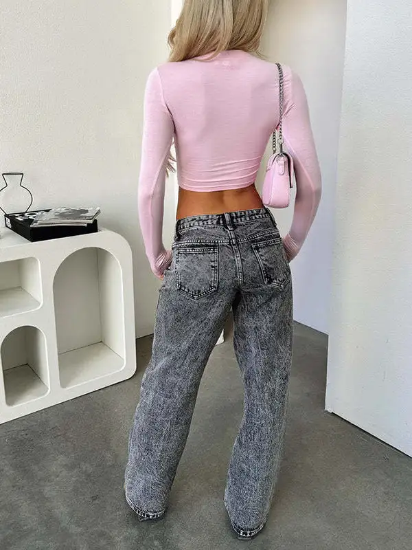High Waist Straight Leg Seamed Jeans