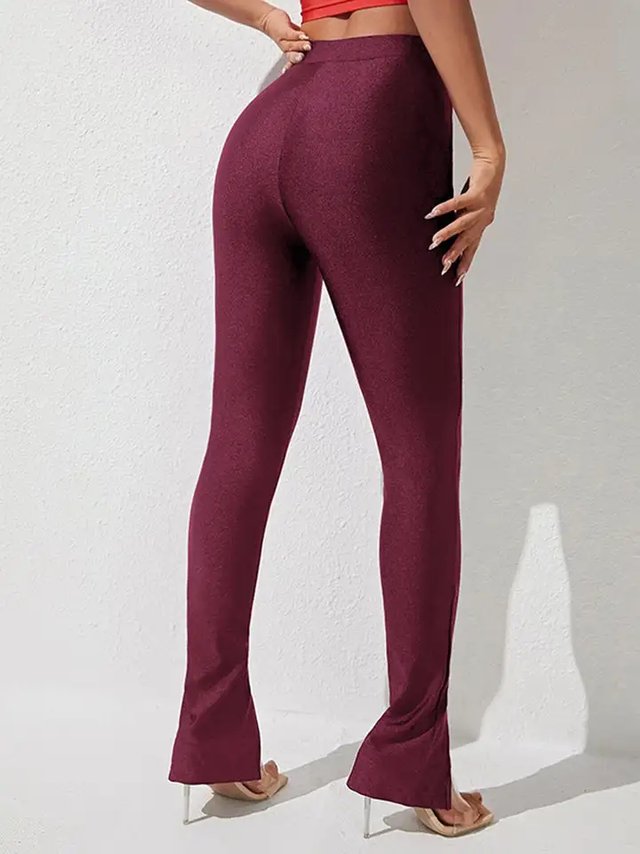 Textured High Waist Straight Leg Pants