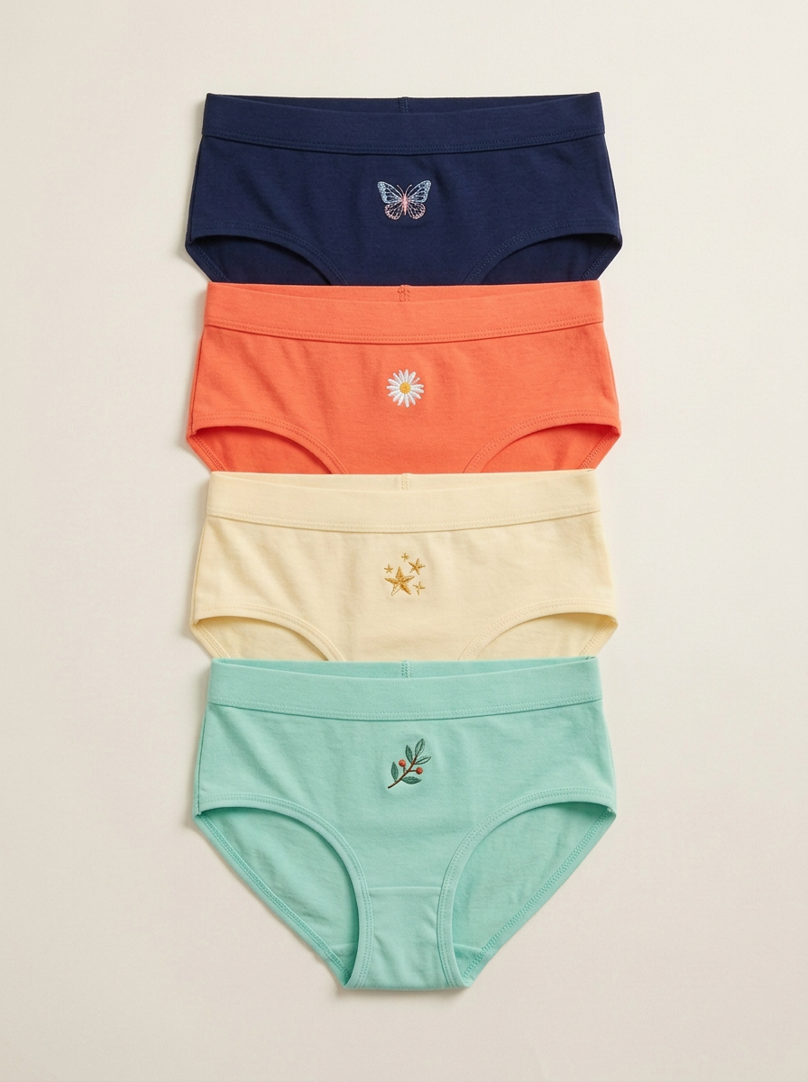 Women's Four-Pair Butterfly Daisy Star Embroidered Brief Set
