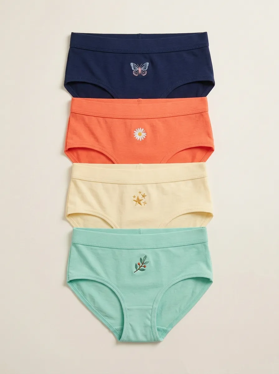 Women's Four-Pair Butterfly Daisy Star Embroidered Brief Set