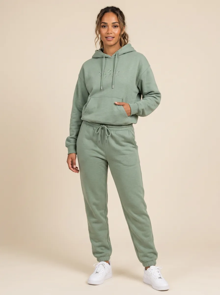 Women's Sage Green Solid Hoodie & Pants Set