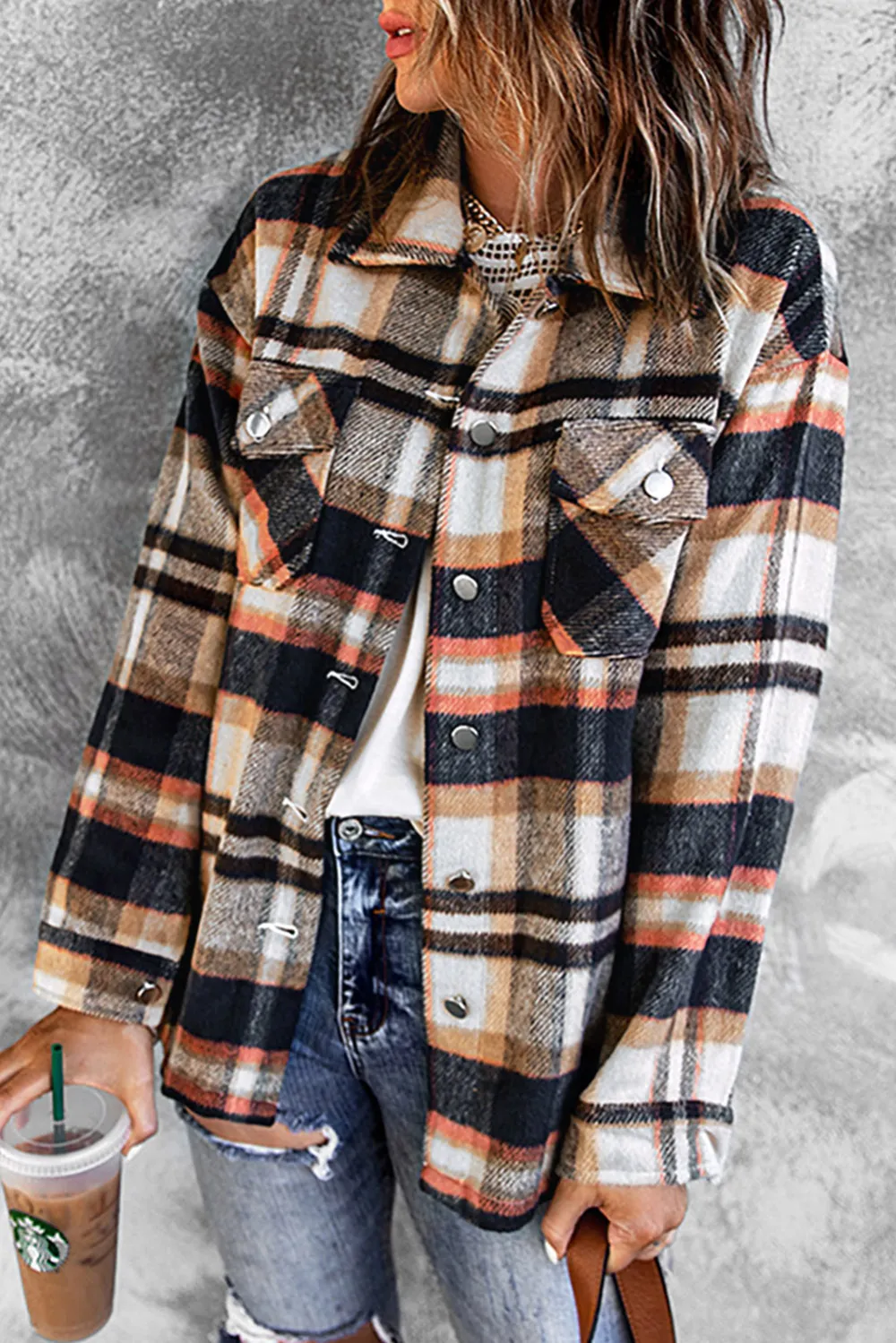 Plaid Color Block Patchwork Shirt Jacket