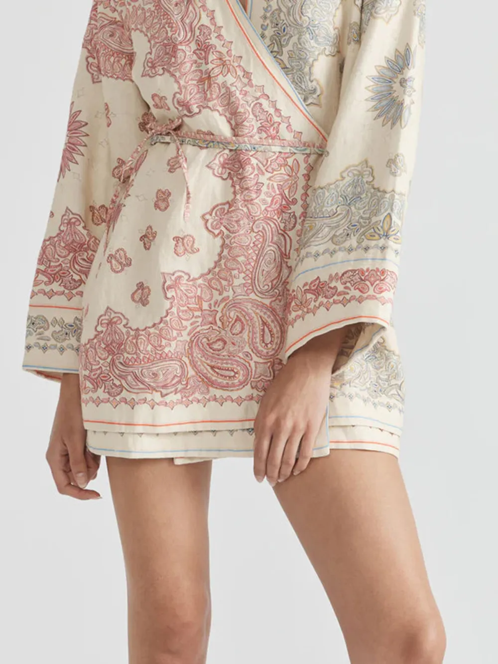 Casual Style Multi Long Sleeve Mini Robe