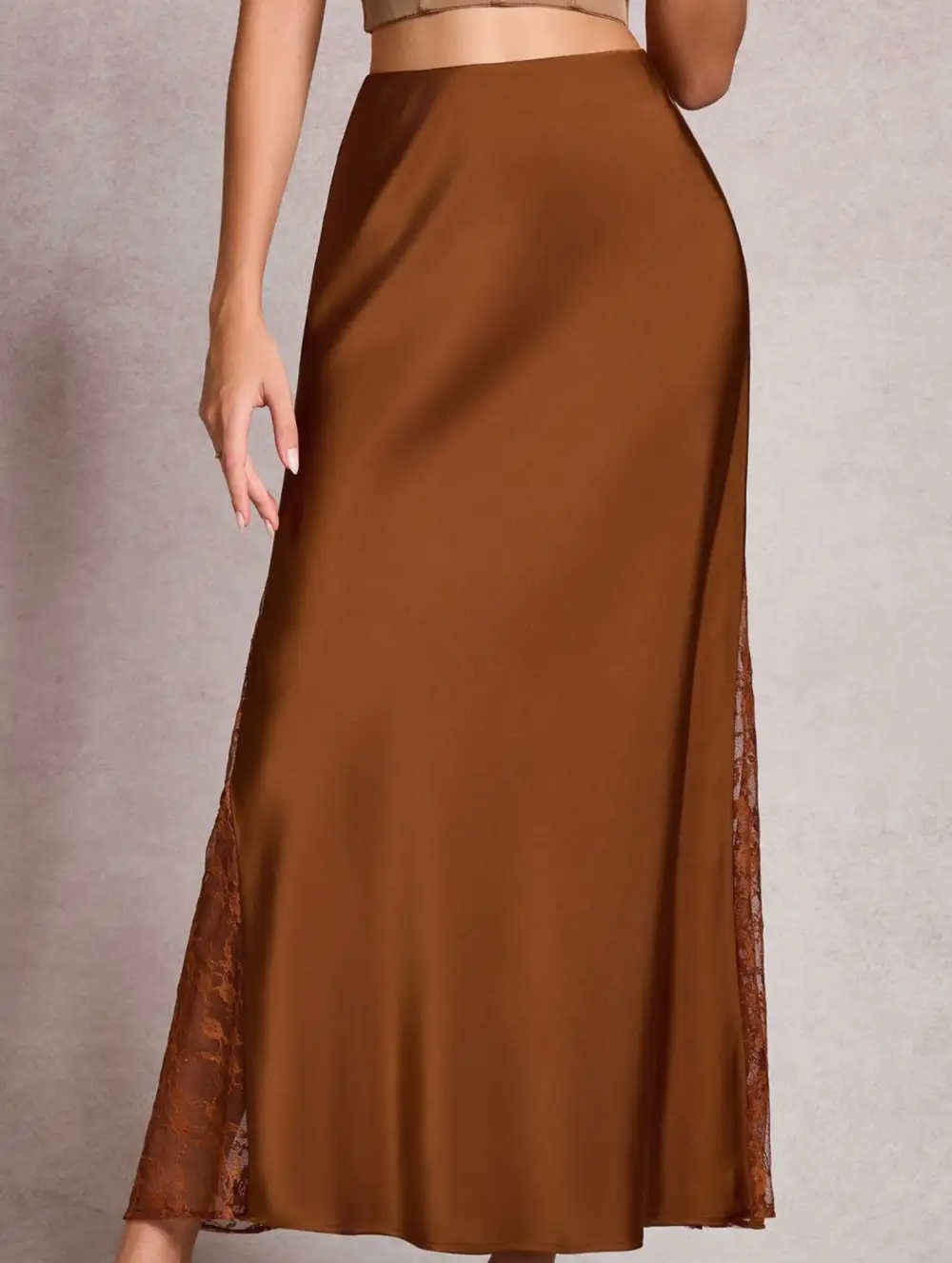 Satin Lace High Waist A-Line Skirt