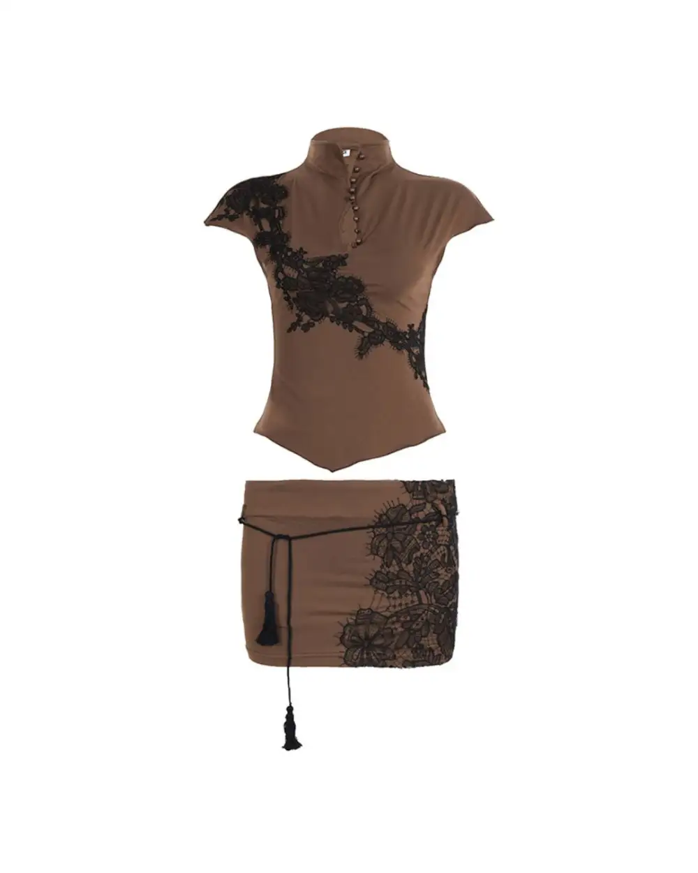 Asymmetric Lace Top and Skirt Coordinated Set