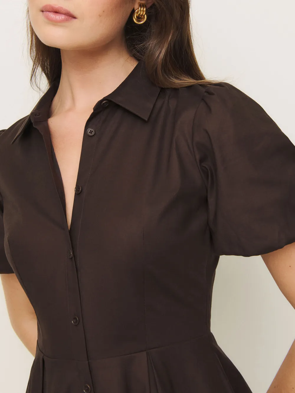 Button Front Puff Sleeve Mini Dress