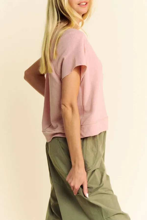 Short-Sleeve Button-Detail Ribbed Cropped T-Shirt