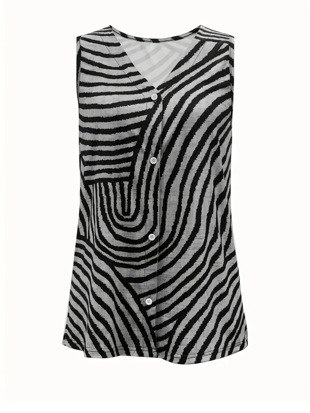 Sleeveless Zebra Print Button-Up Tank Top