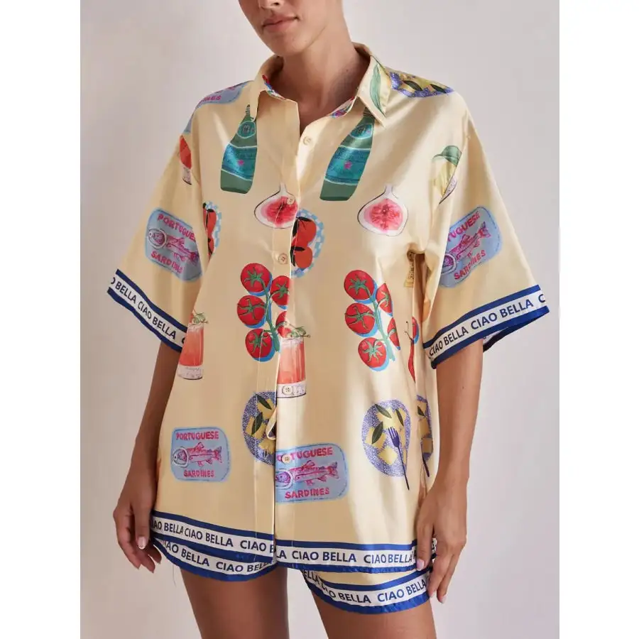 Printed Button Up Top and Shorts Set