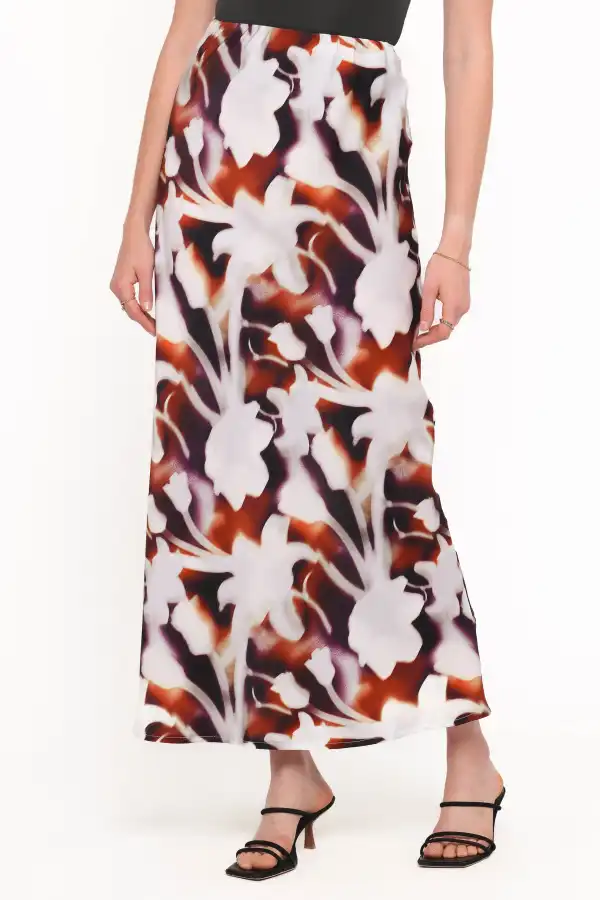 Satin Floral High Rise Skirt