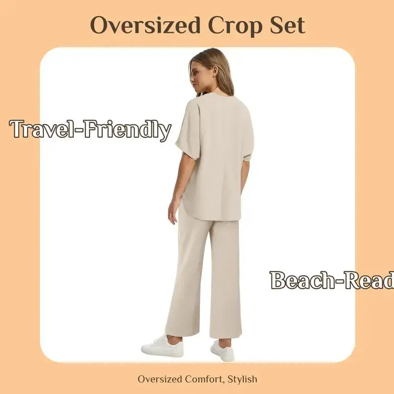 Women's two-piece summer set: Loose wide-leg shorts and casual top