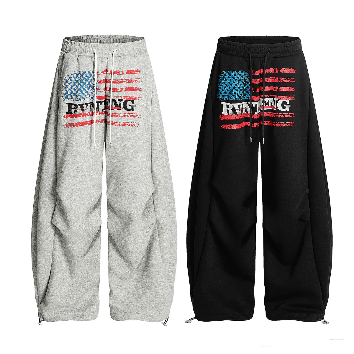 Vintage Flag Print Curved Sweatpants