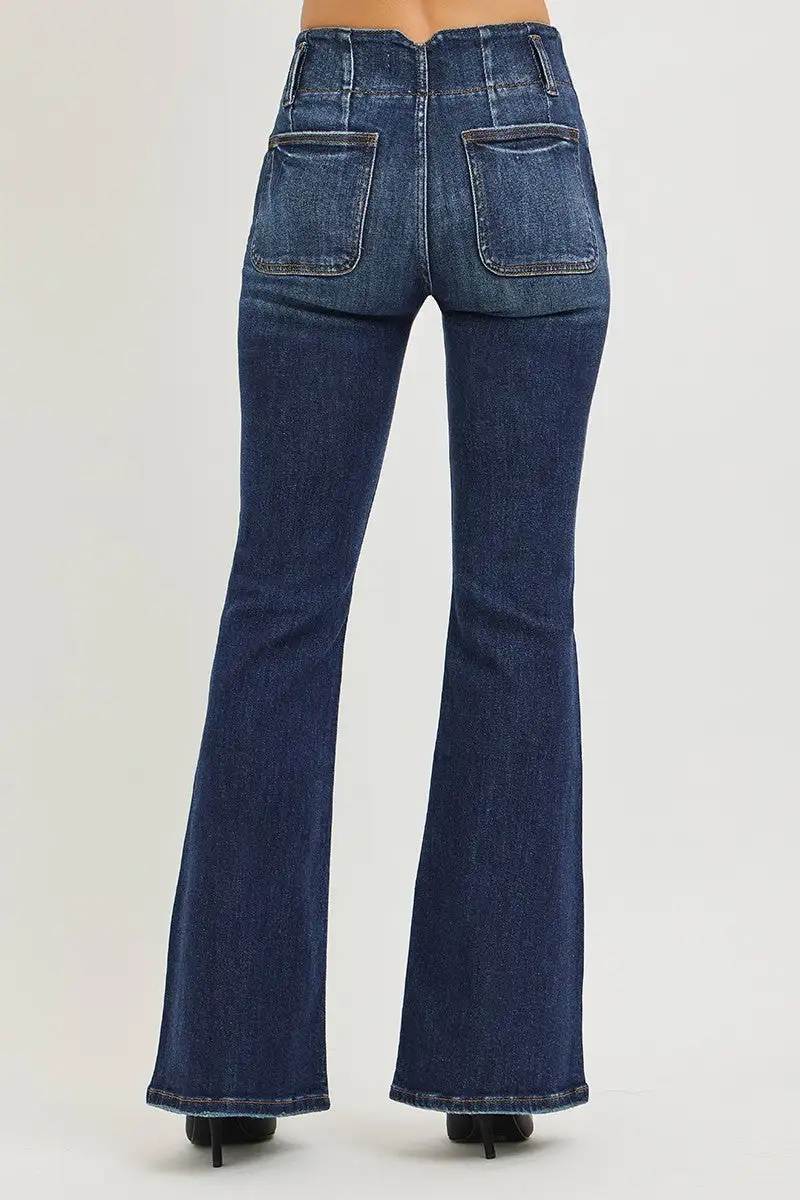 High Waist Flare Leg Seam Denim Jeans