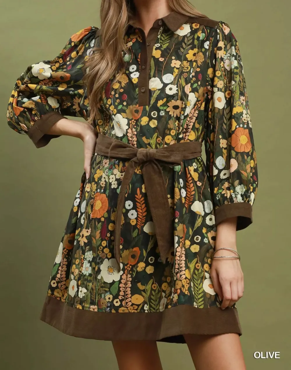 Print Belted Puff Sleeve Mini Dress
